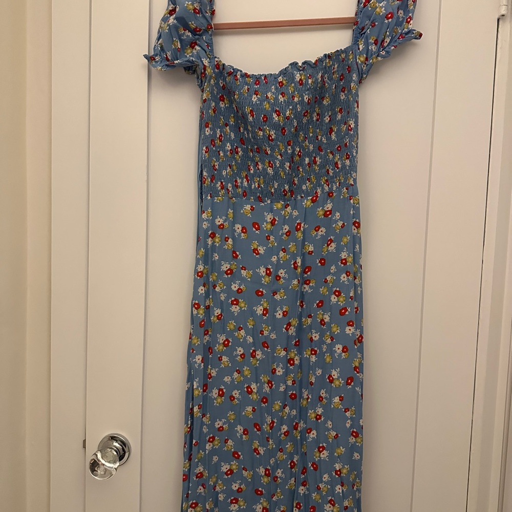 Faithfull the Brand Blue Off-the-Shoulder Puff Sleeve Sundress - Picture 2 of 5